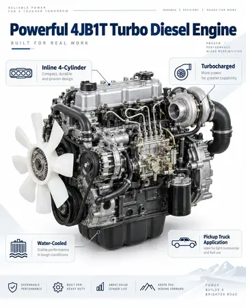 4JB1T Turbo Diesel Engine for Pickup (68 kW, 4-Cylinder)